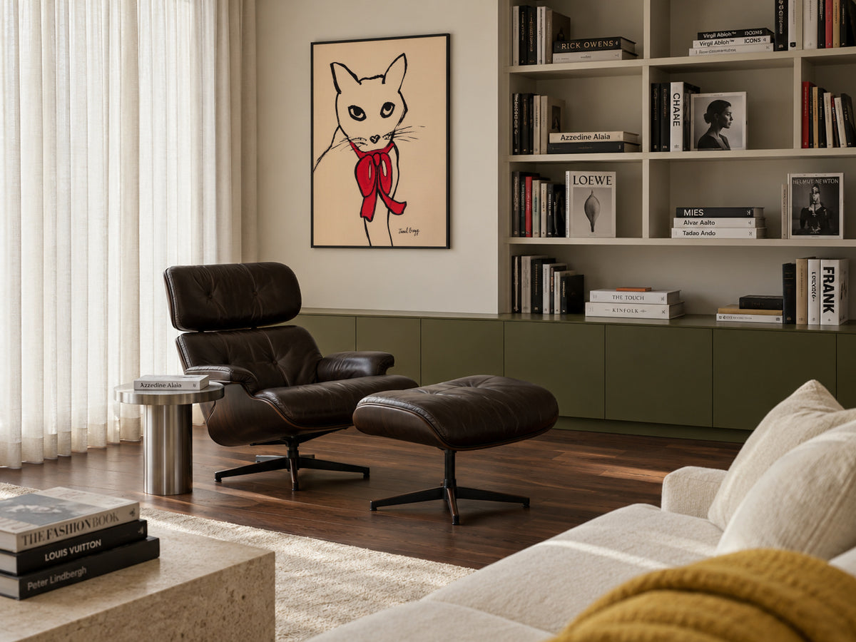 Rosetta Cat With Red Bow - Framed poster in an interior