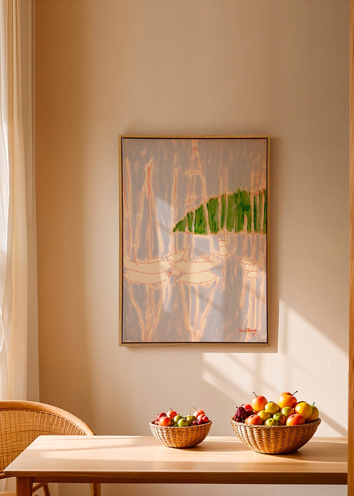 Cuadro de paisaje con veleros y colina verde – Canvas1