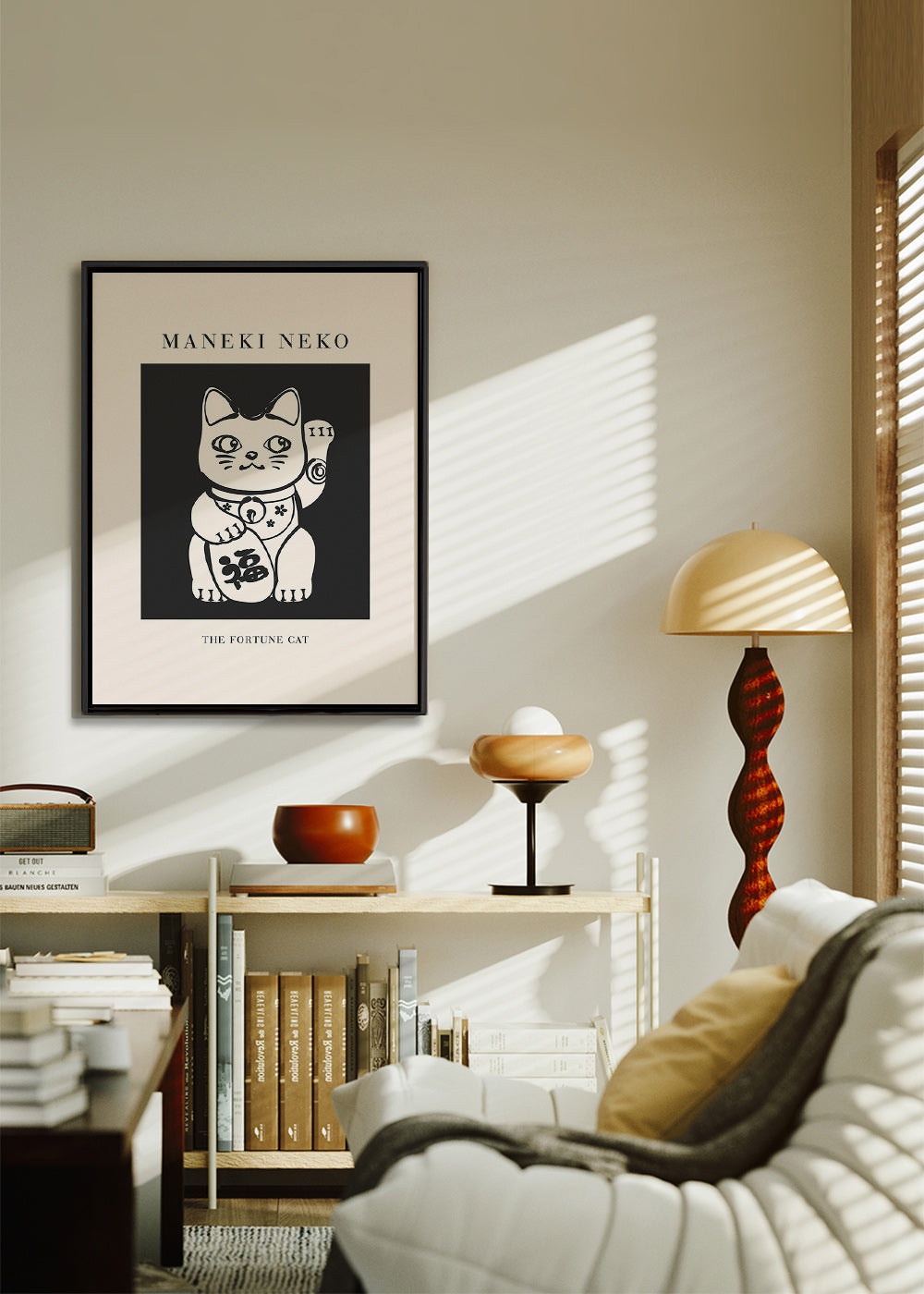 Ilustración Maneki Neko en blanco y negro – Canvas2