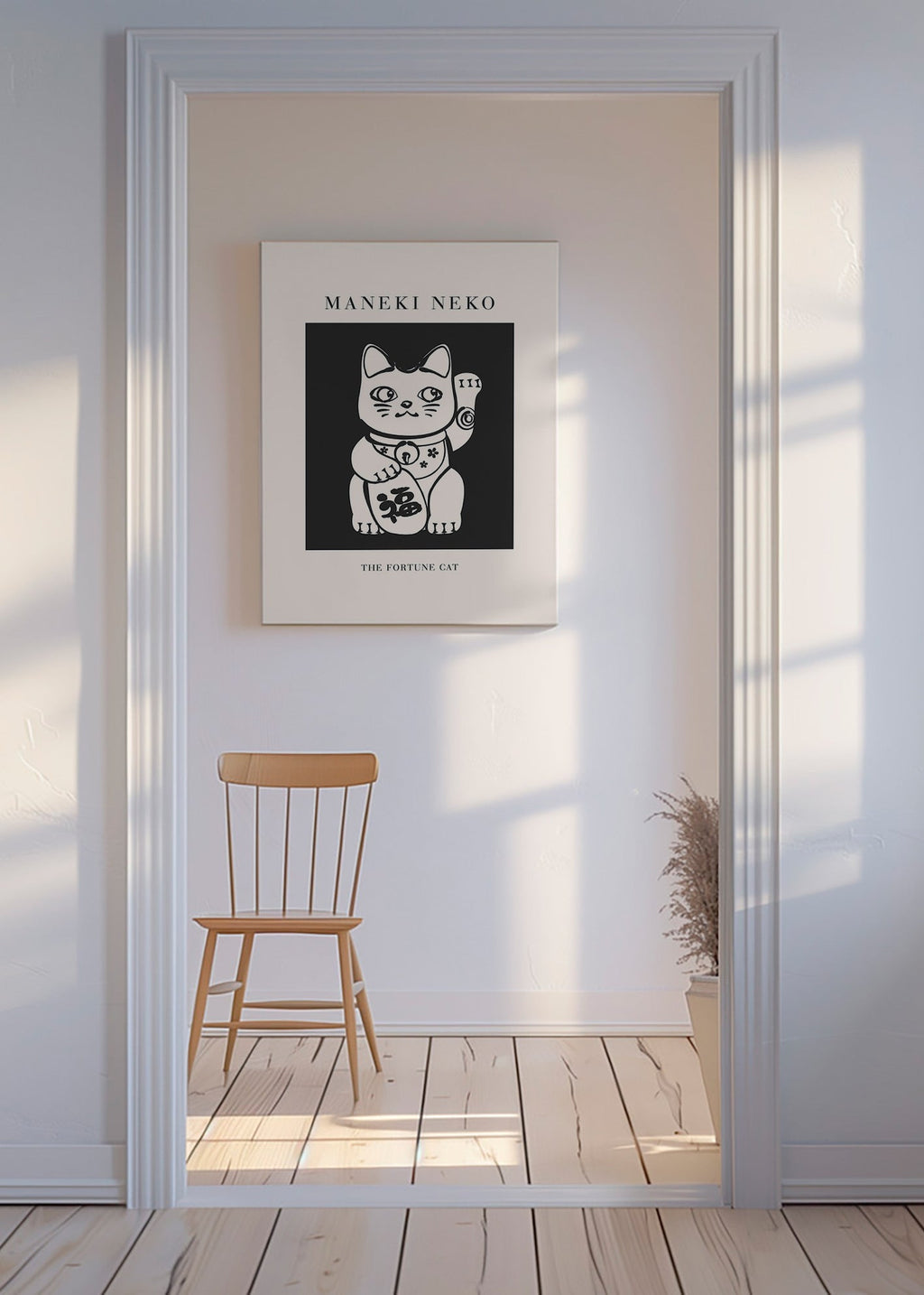 Ilustración Maneki Neko en blanco y negro – Canvas