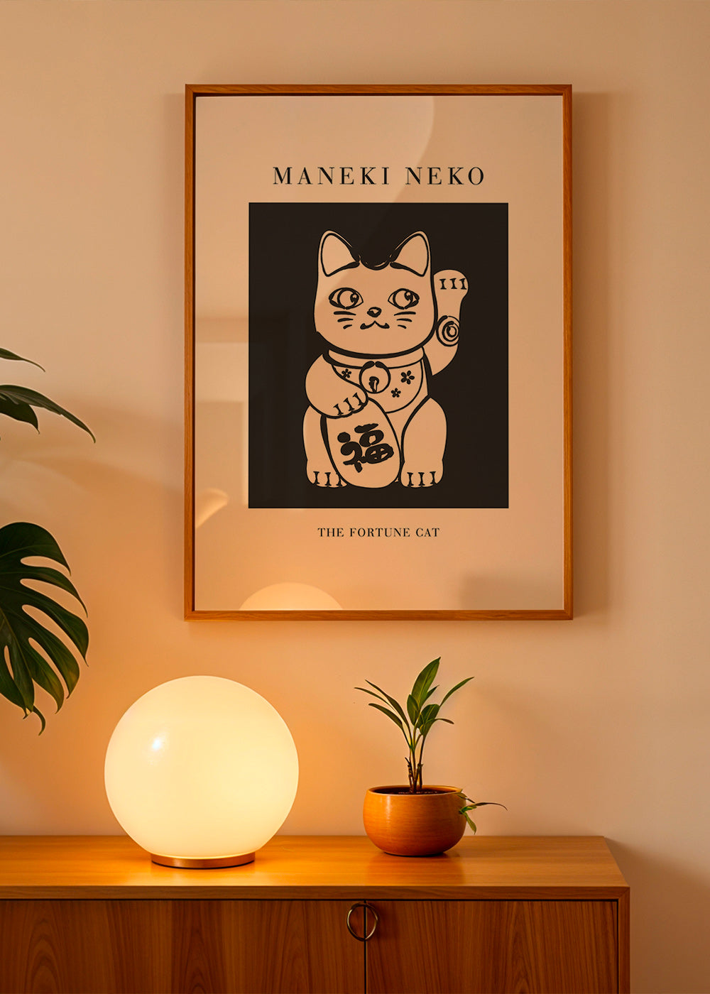 Ilustración Maneki Neko en blanco y negro – Product1
