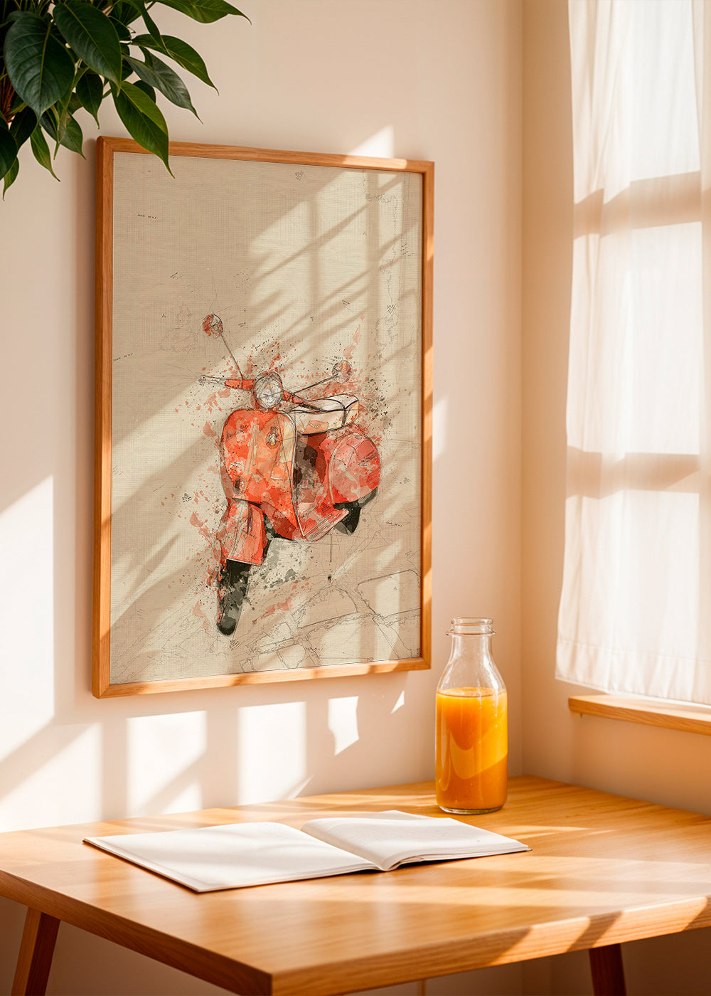 Ilustración Vespa roja sobre fondo texturado – Product1