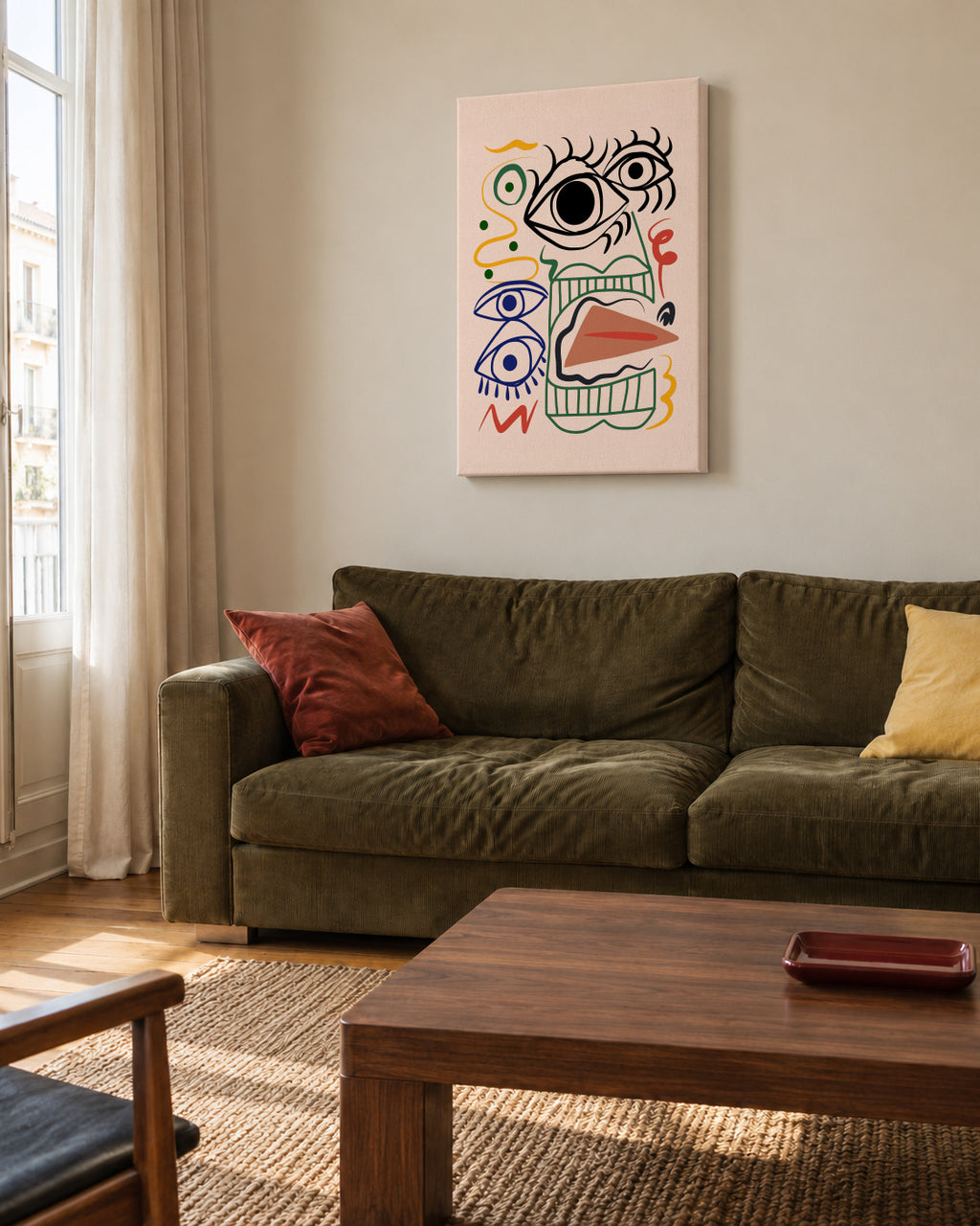 Line Art Bizarre Totem - Unframed canvas in an interior