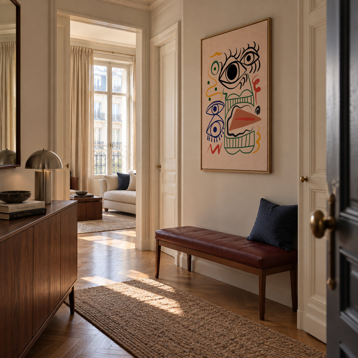 Line Art Bizarre Totem - Framed canvas in an interior