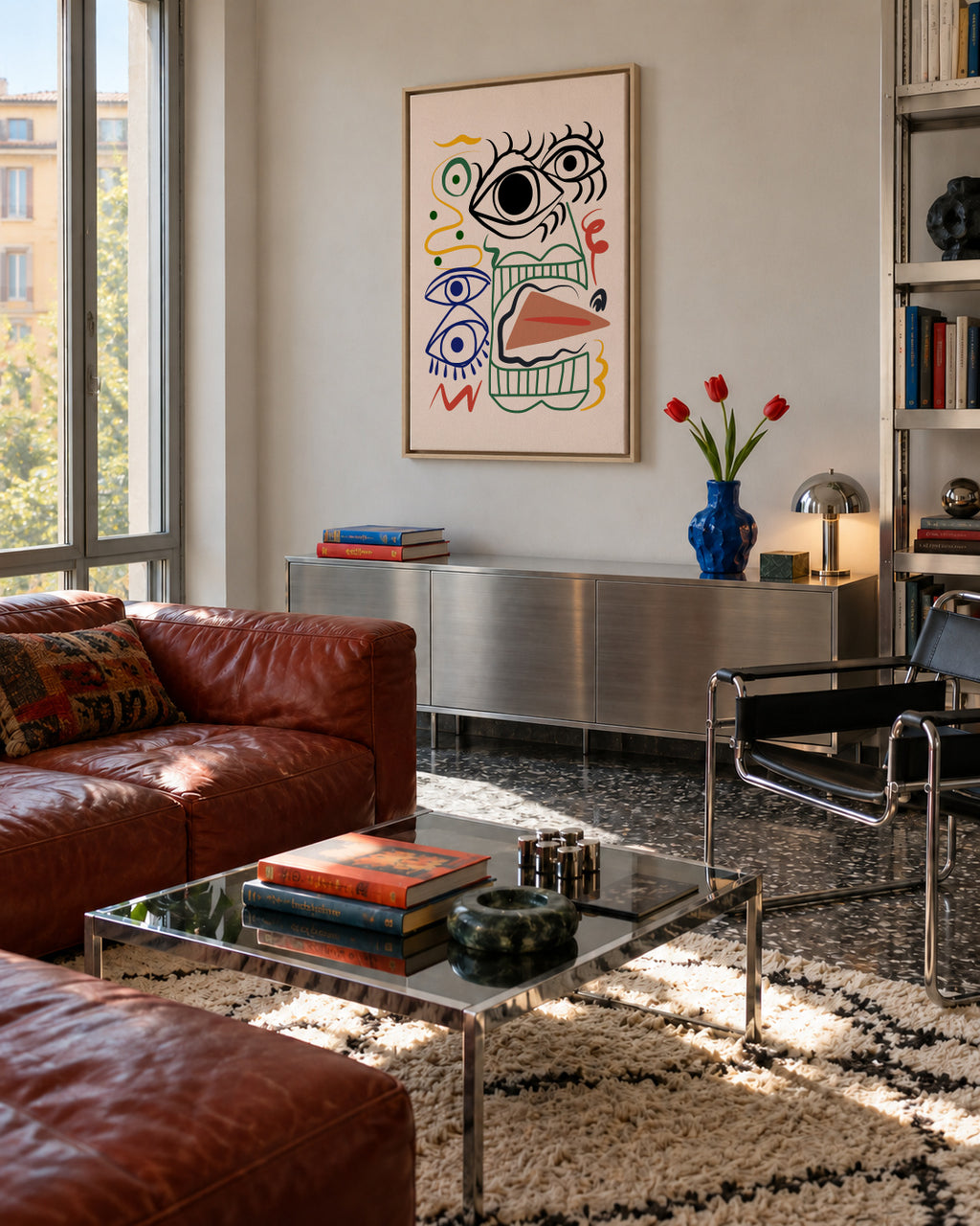 Line Art Bizarre Totem - Framed canvas in an interior