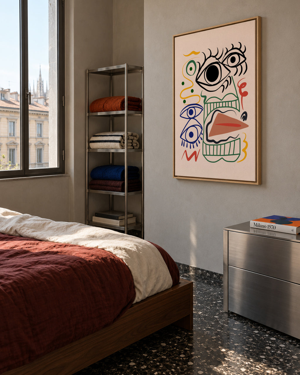 Line Art Bizarre Totem - Framed canvas in an interior