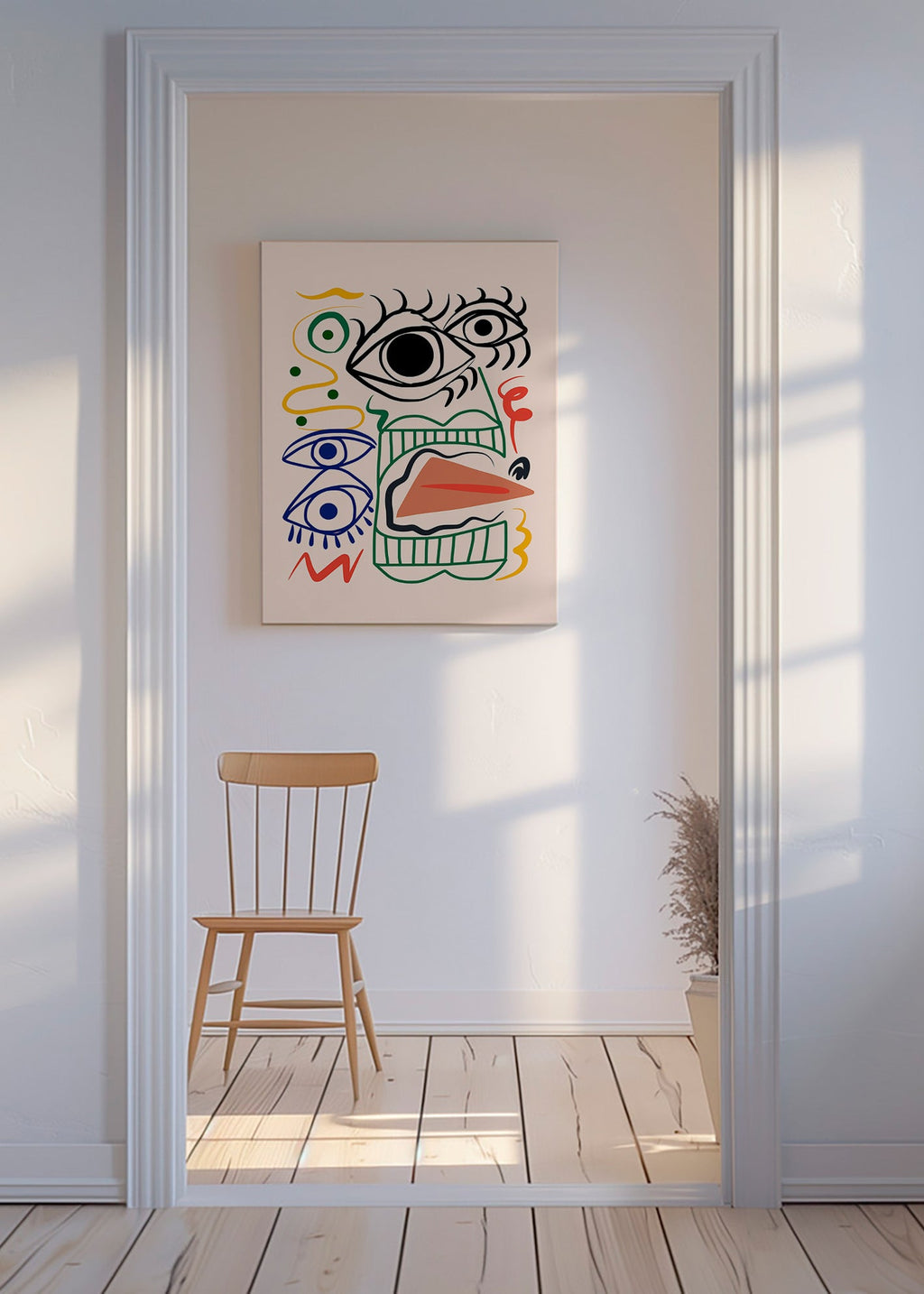 Ilustración lineal con rostros y ojos – Canvas