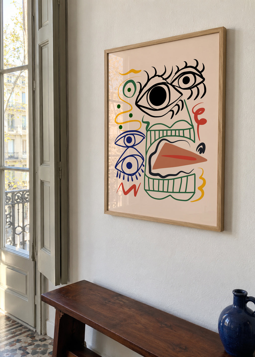 Line Art Bizarre Totem - Framed poster in an interior