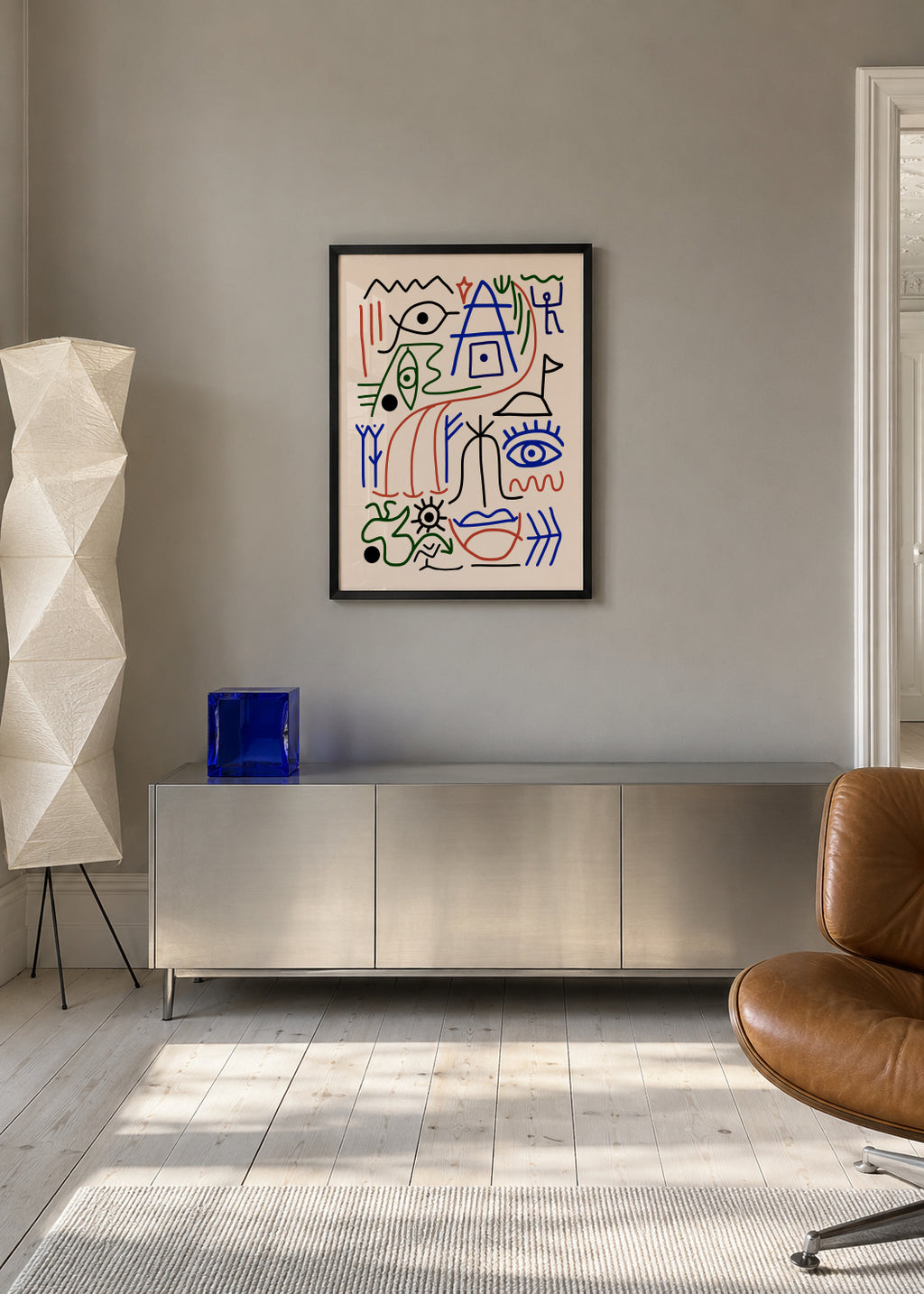 Line Art Bizarre Ancient Symbol - Framed poster in an interior
