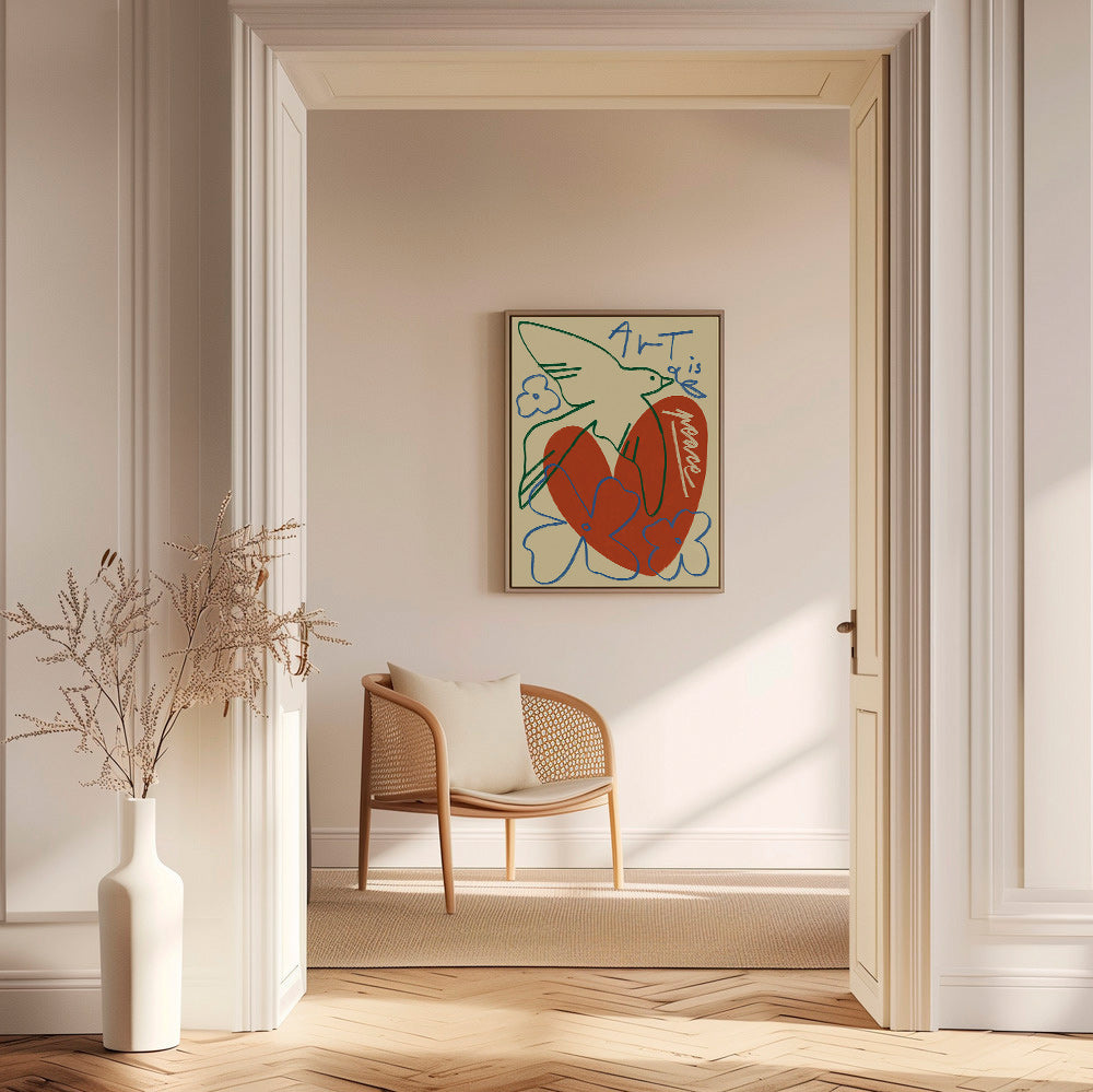 Ilustración de paloma y corazón trazos sueltos – Canvas1