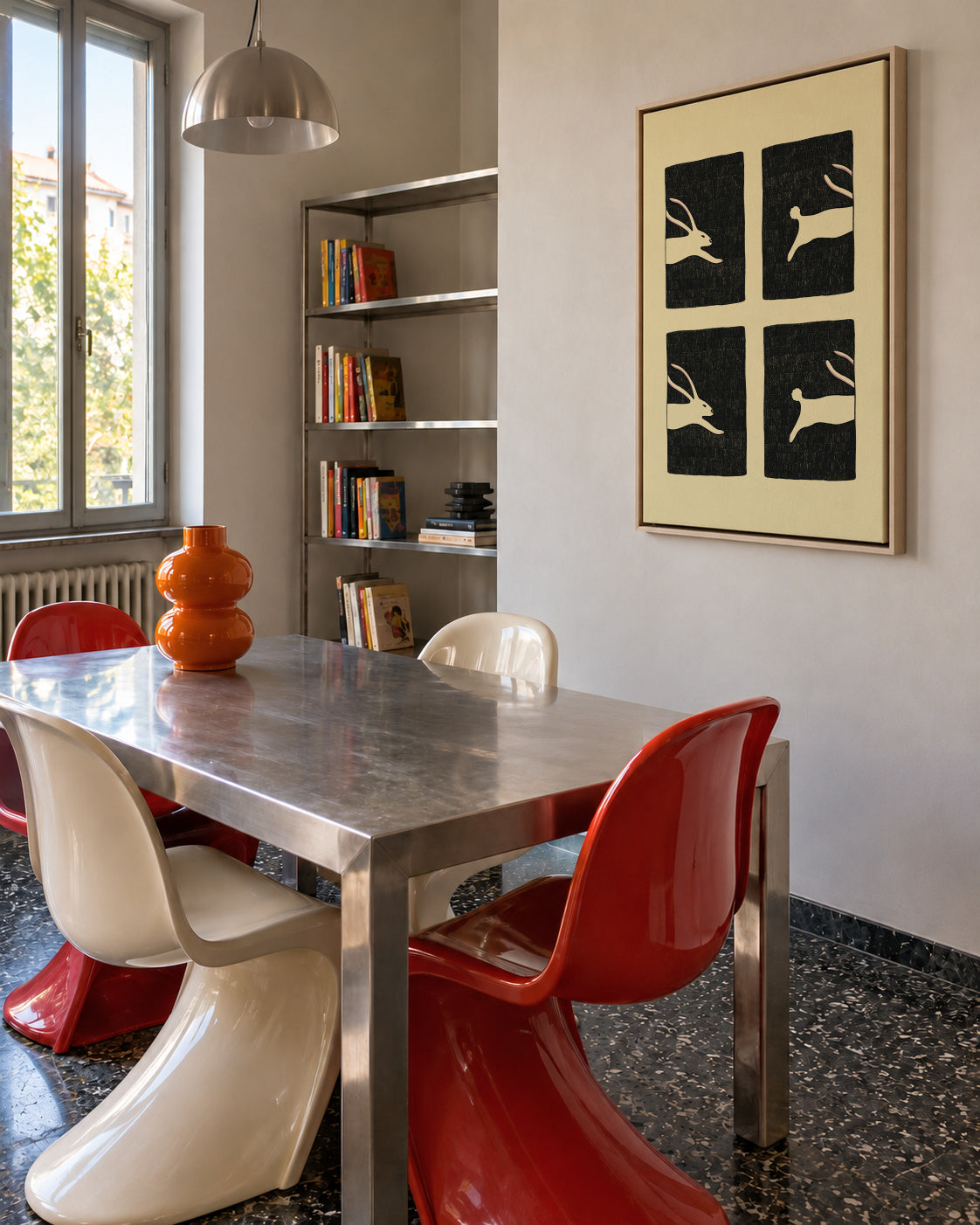 Infinitely Hopping Bunny - Framed canvas in an interior