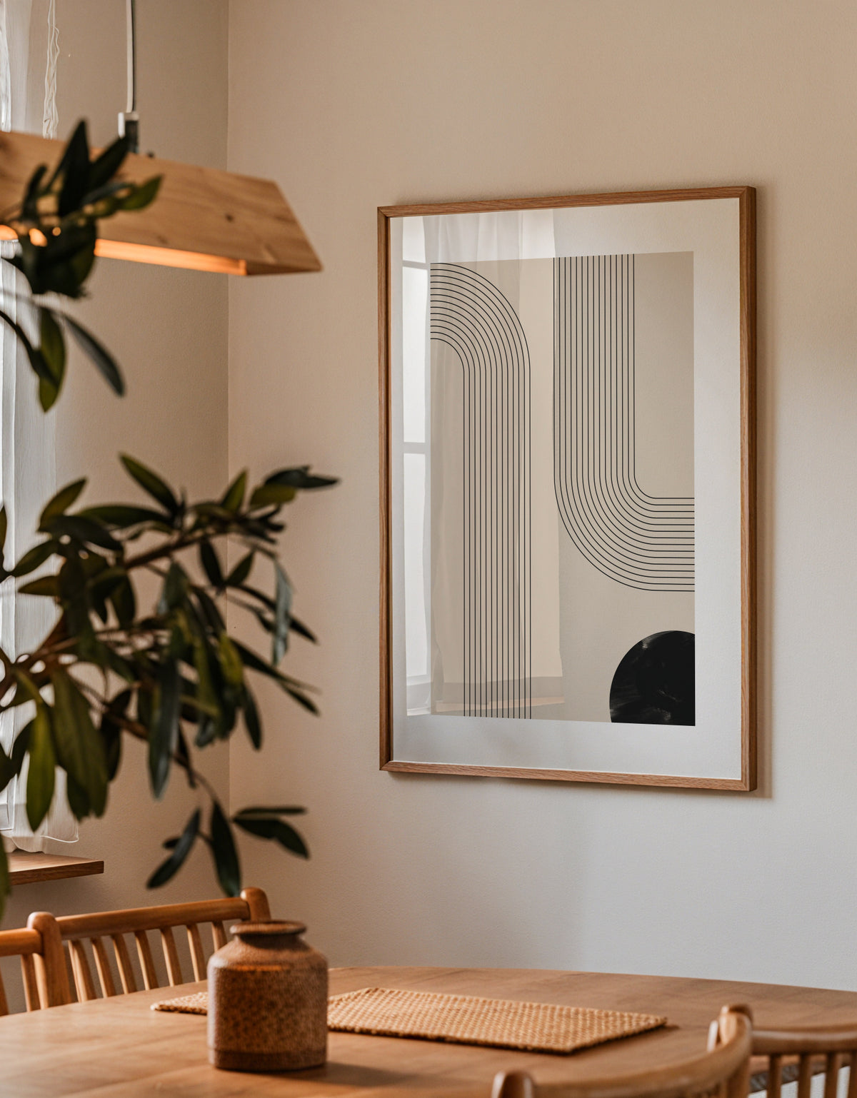 Black Minimal Line Art - Framed poster detail