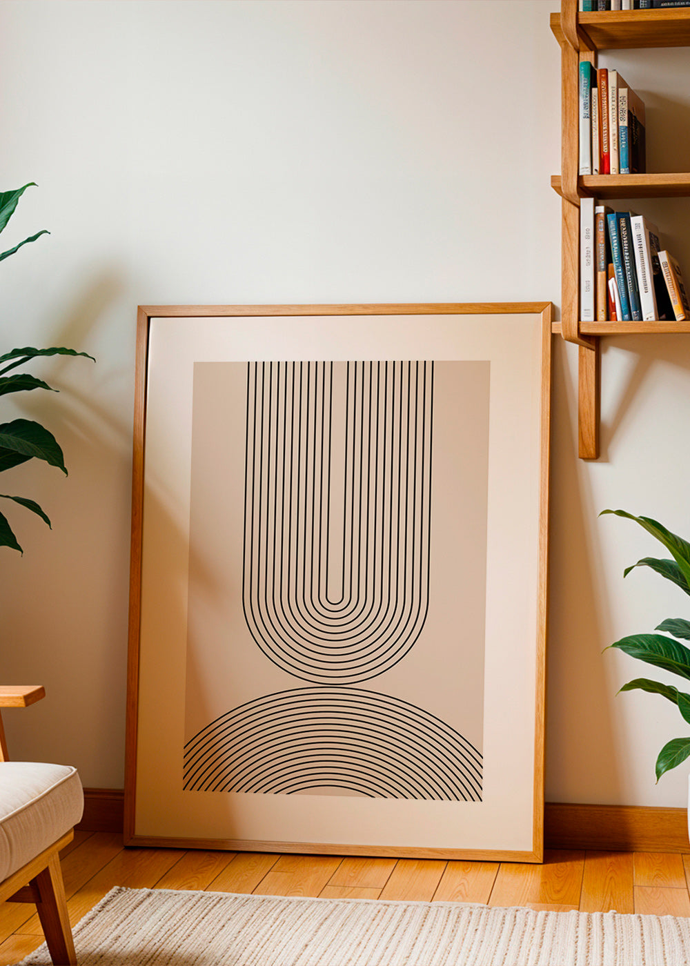 Cuadro minimalista de líneas arqueadas en beige – Product3