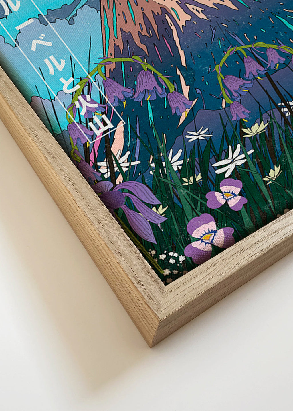 Cuadro de paisaje volcánico con campanillas – Canvas detail
