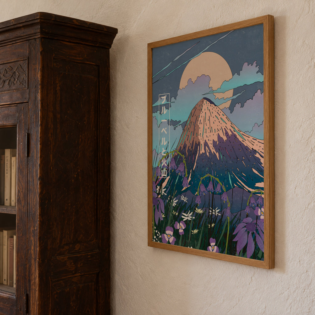 Bluebells and the Volcano - Framed poster detail
