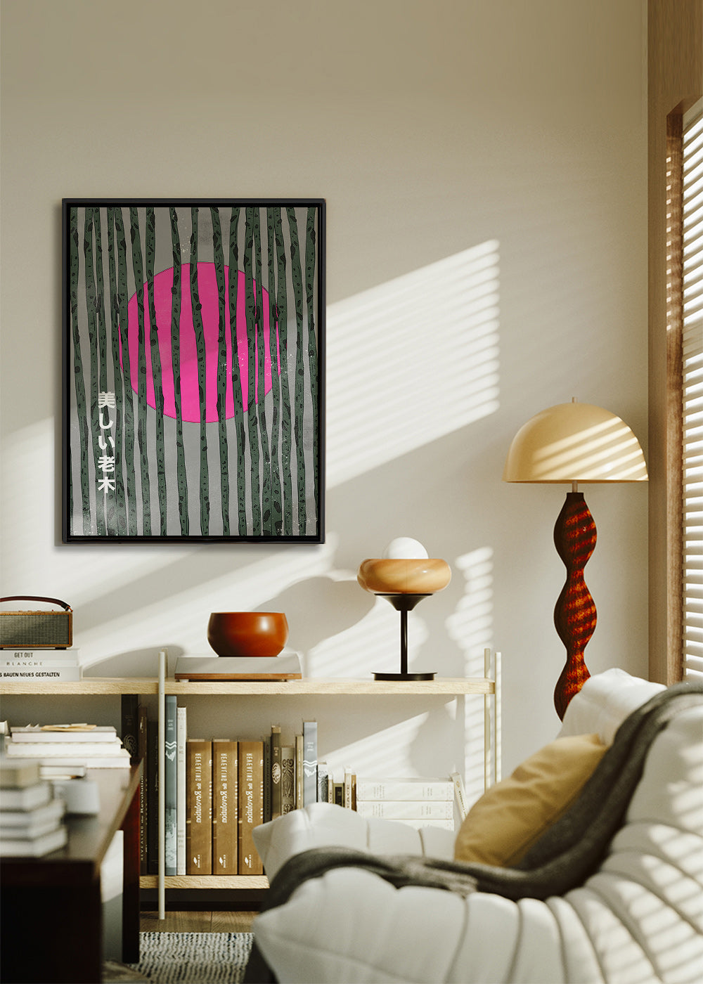 Lámina botánica con bosque de bambú rosa – Canvas1