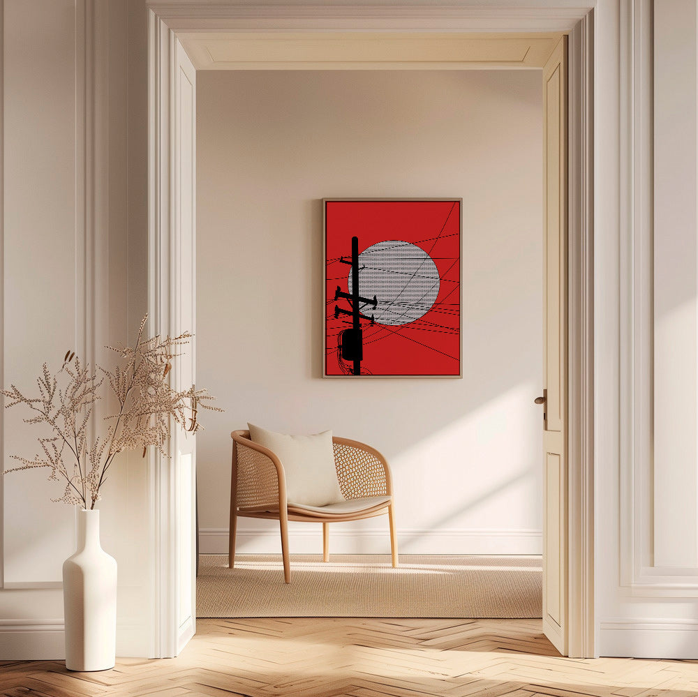 Ilustración minimalista de sol japonés y poste – Canvas1
