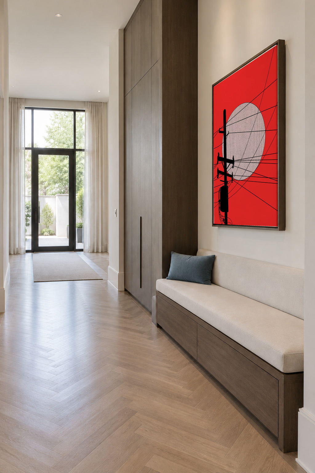 Japan Telegraph Lines - Framed canvas in an interior