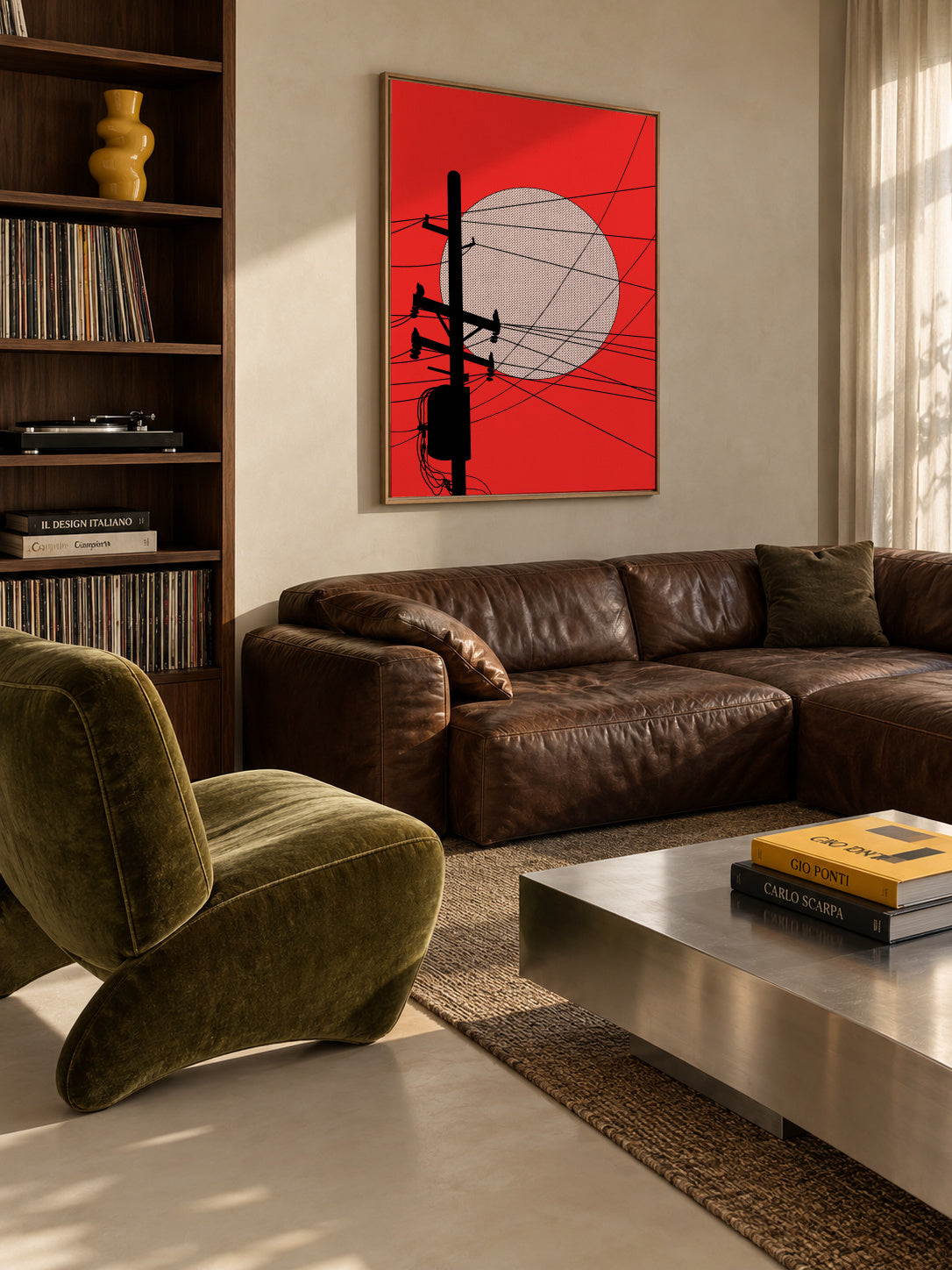 Japan Telegraph Lines - Framed canvas in an interior