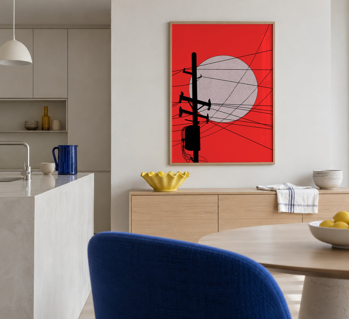 Japan Telegraph Lines - Framed poster in an interior