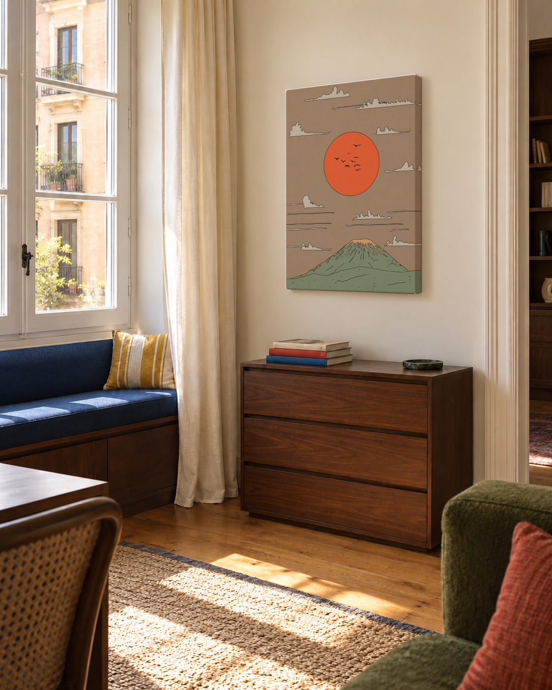 Japanese Sunrise - Unframed canvas in an interior
