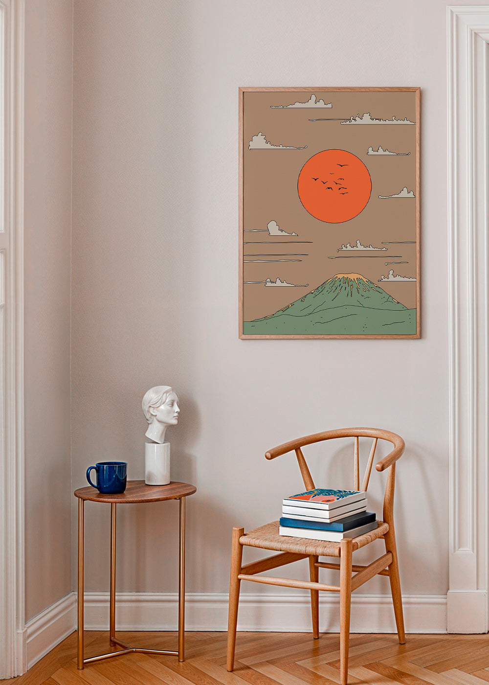 Ilustración japonesa con amanecer y monte estilizado – Product3