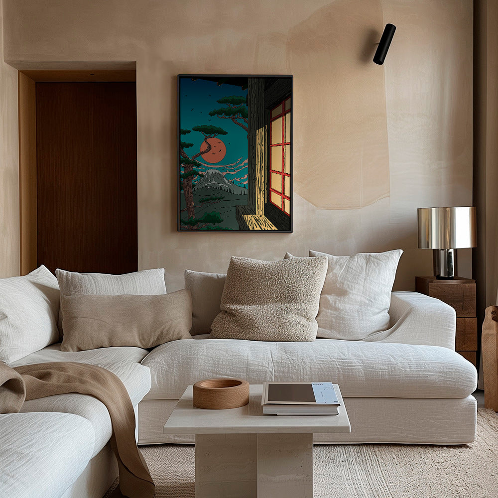 Cuadro de paisaje con pino y monte al atardecer – Canvas1