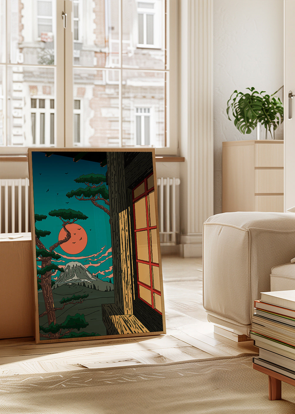 Cuadro de paisaje con pino y monte al atardecer – Product3