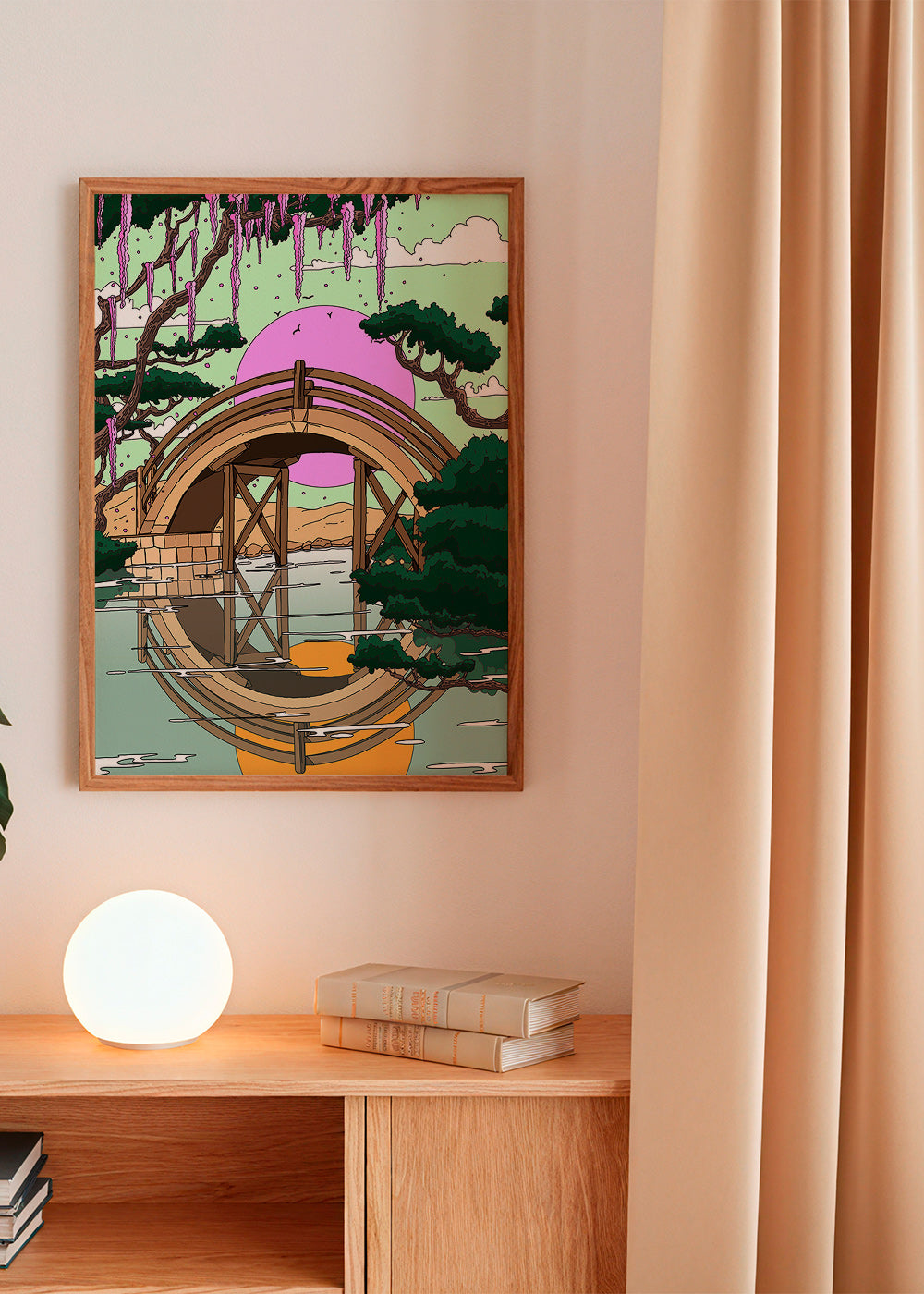 Cuadro de paisaje con puente arqueado y reflejo – Product1