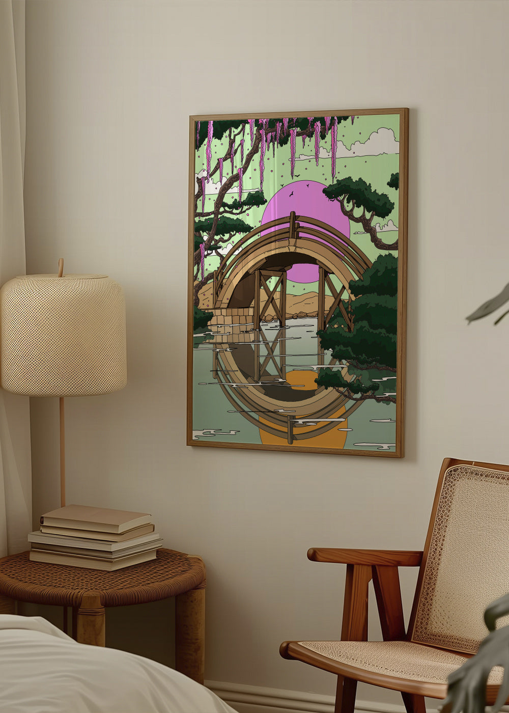 Wooden Bridge - Framed poster in an interior