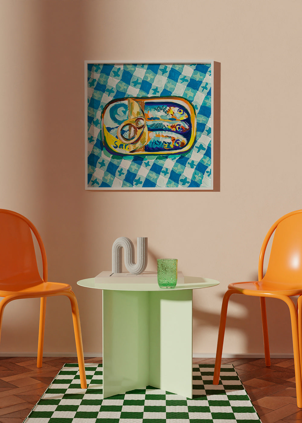Cuadro de cocina: lata de sardinas sobre mantel a cuadros – Product3