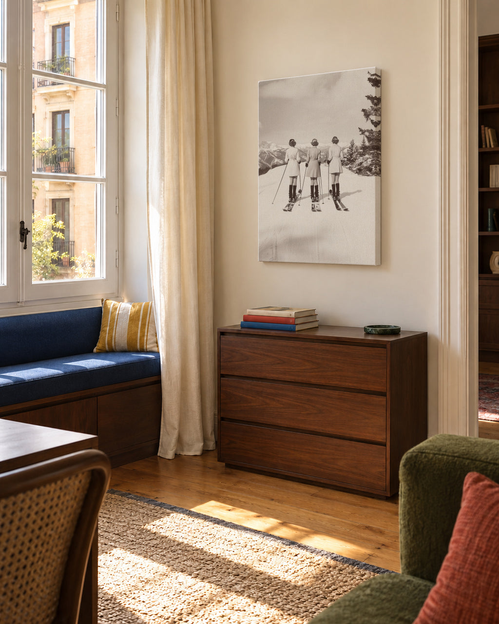Vintage Glamour Skiers - Unframed canvas in an interior