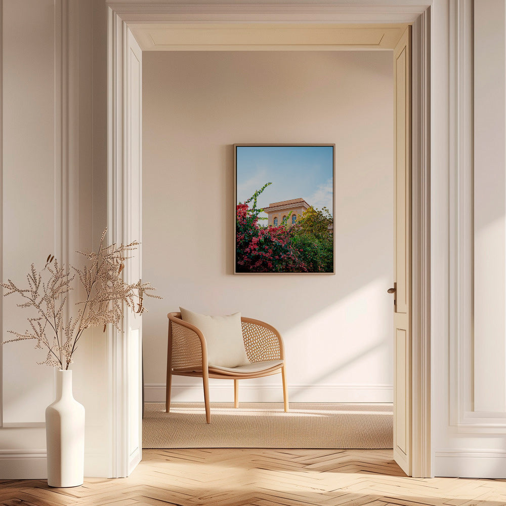 Lámina botánica con fachada y buganvillas – Canvas1