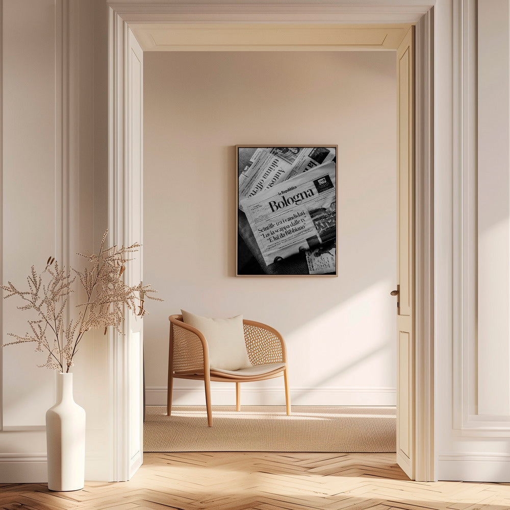 Cuadro de ciudades con portada de periódico en blanco y negro – Canvas1