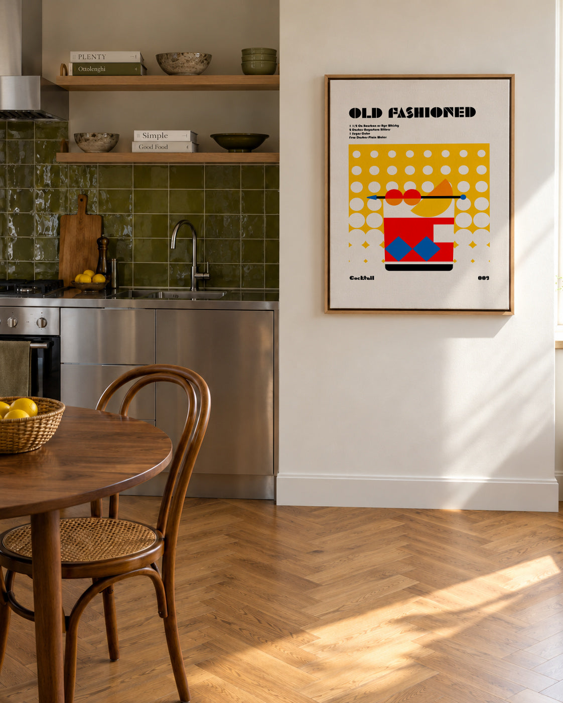 Old Fashioned Bauhaus Cocktail - Framed canvas in an interior