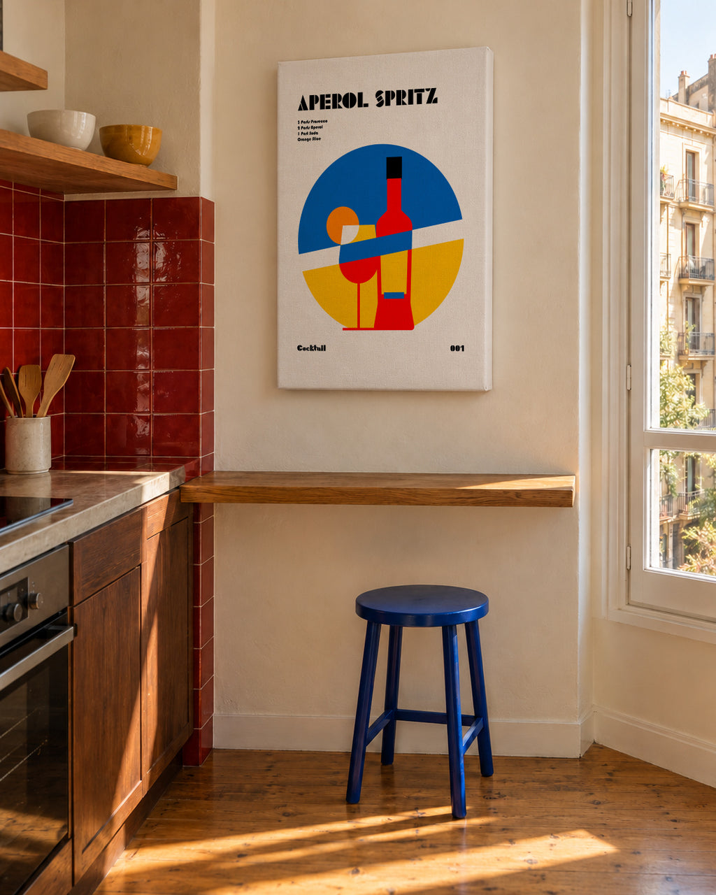 Aperol Spritz Cocktail Bauhaus Art Print - Unframed canvas in an interior