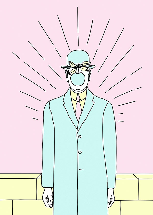 Ilustración surreal de figura con manzana