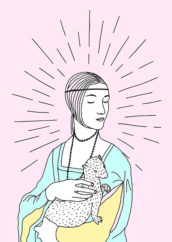 Ilustración: dama con armiño y fondo rosa