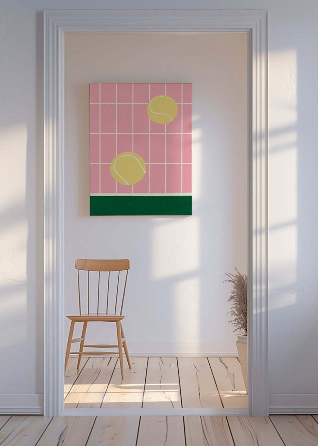 Cuadro deportivo con pelotas de tenis sobre rejilla rosa – Canvas