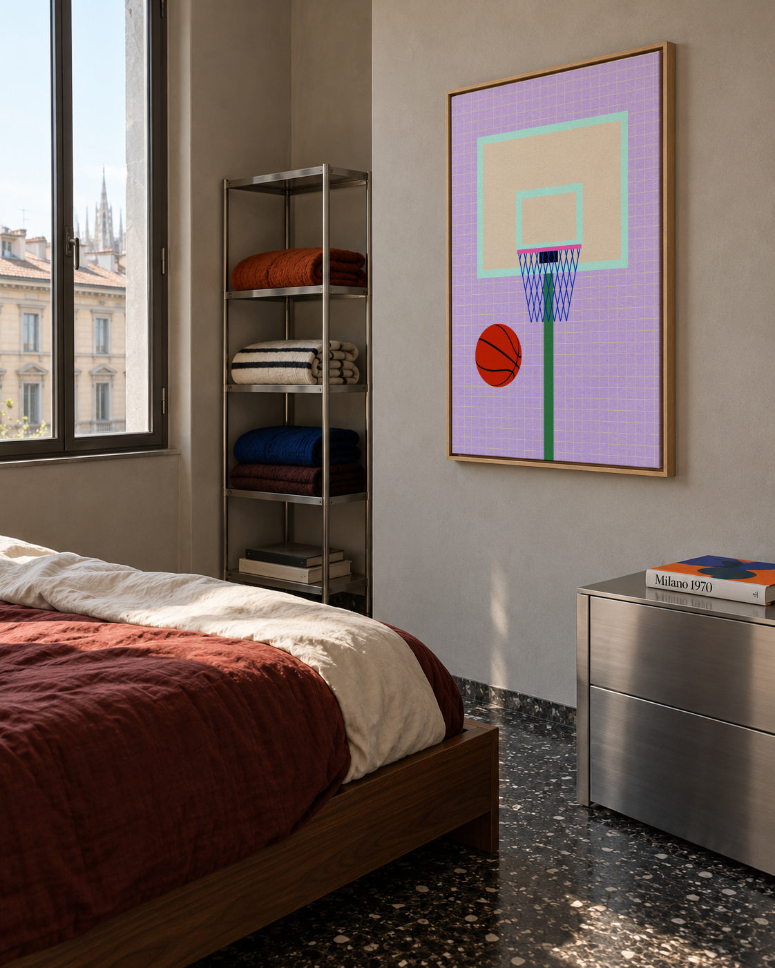 New York Basketball - Framed canvas in an interior