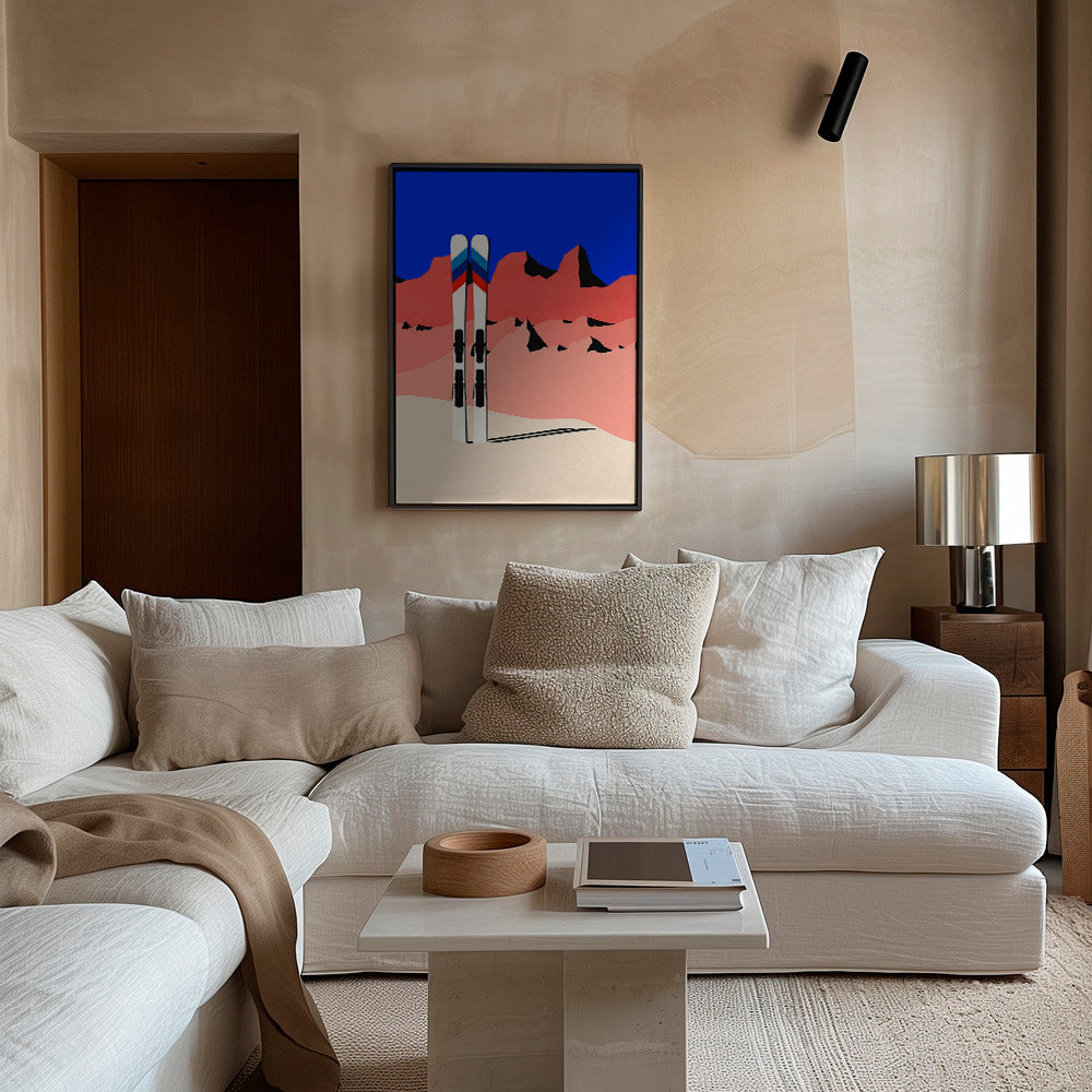 Cuadro deportivo con esquís sobre paisaje geométrico – Canvas2