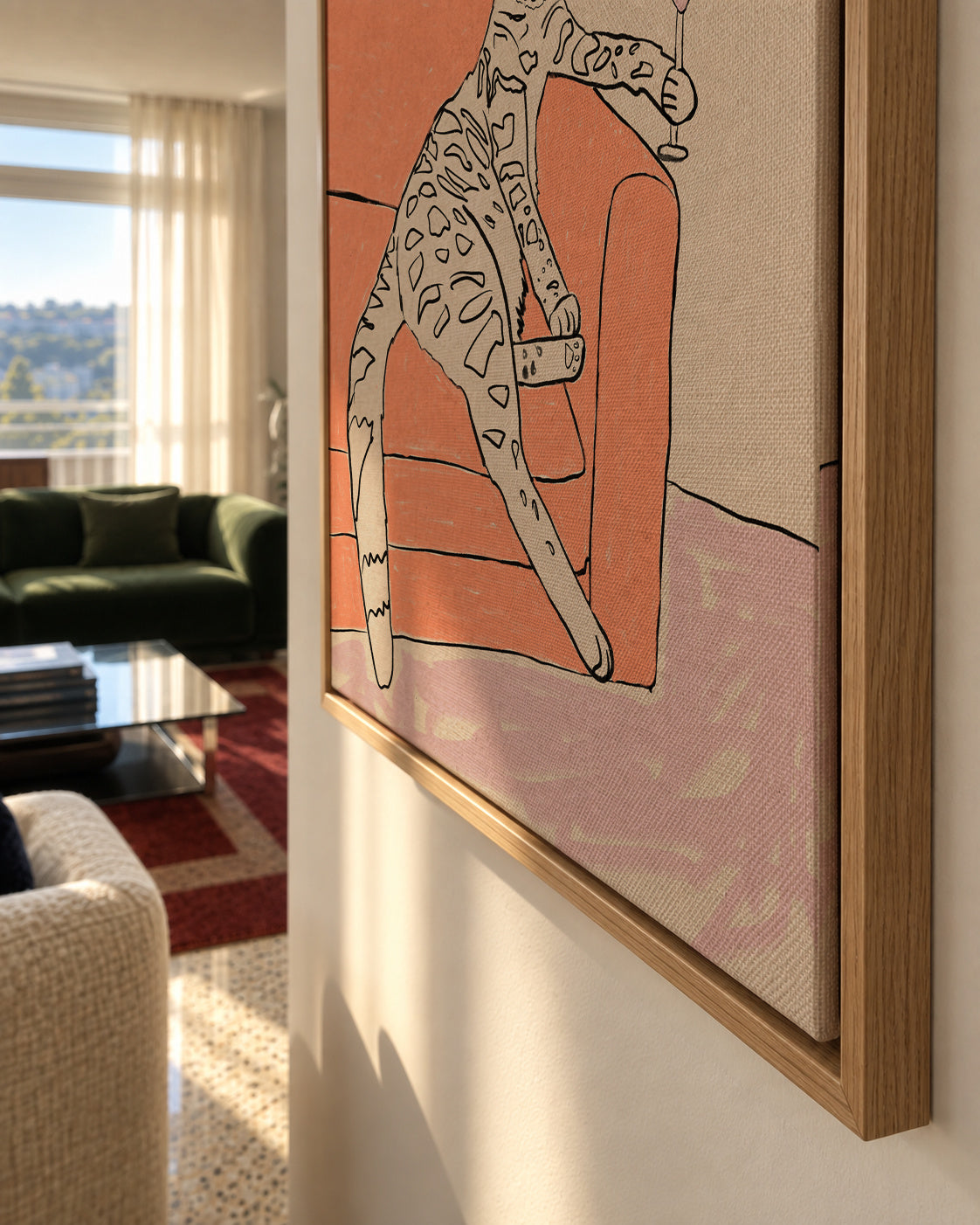 Cat cocktail time - Framed canvas detail