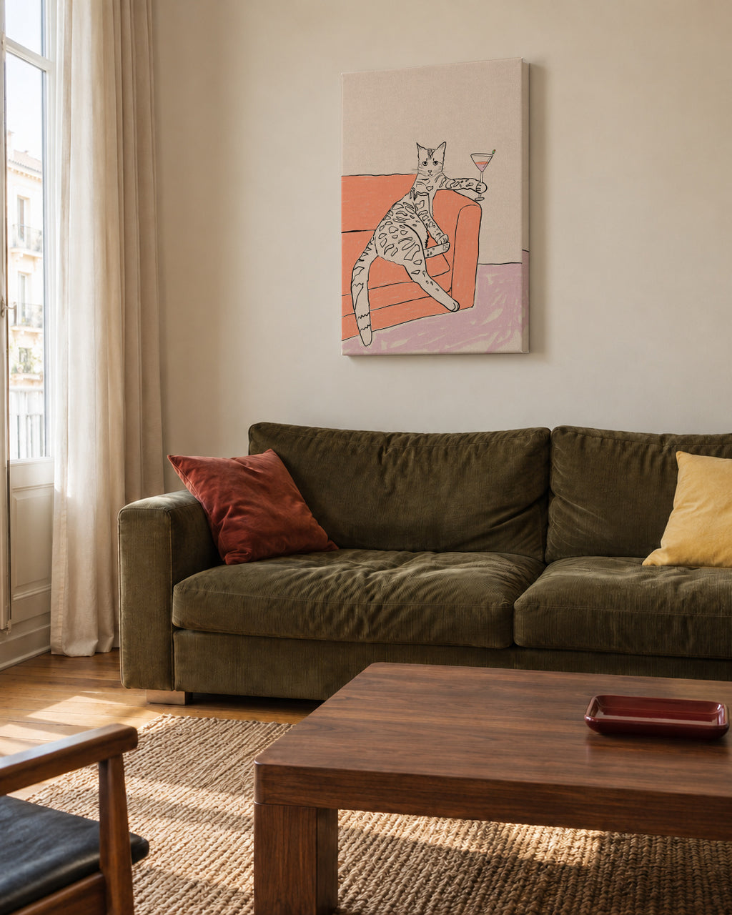 Cat cocktail time - Unframed canvas in an interior