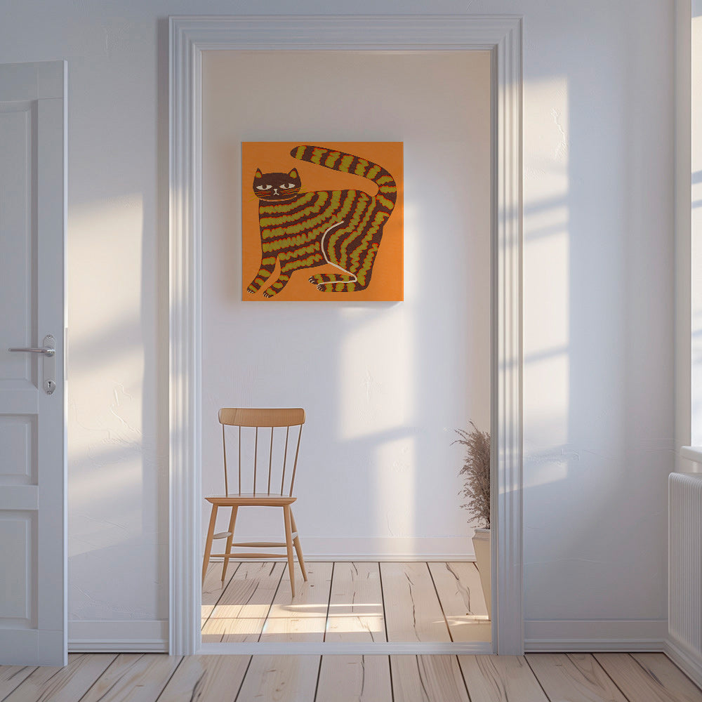 Cuadro gato rayado sobre fondo naranja – Canvas