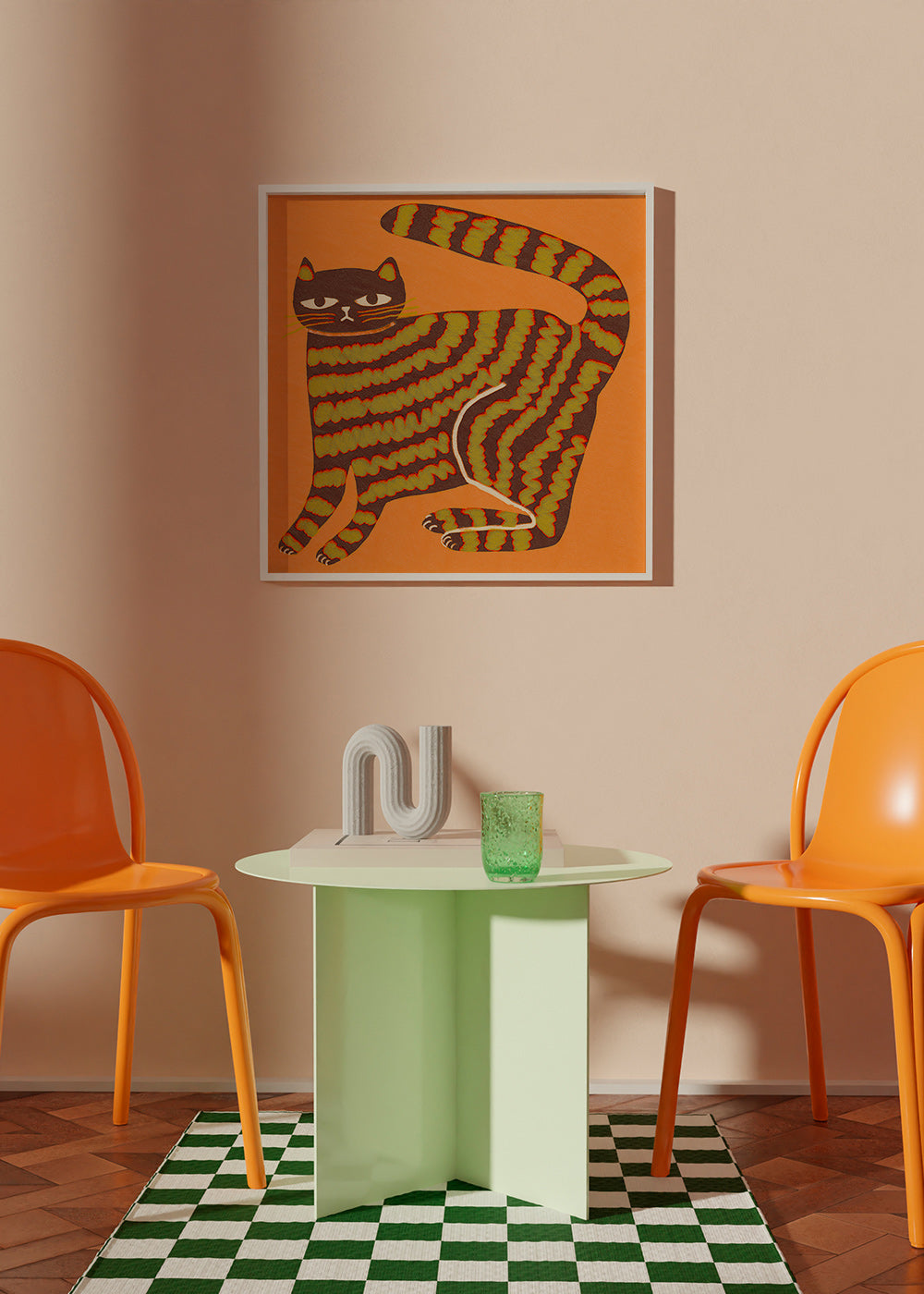 Cuadro gato rayado sobre fondo naranja – Product3