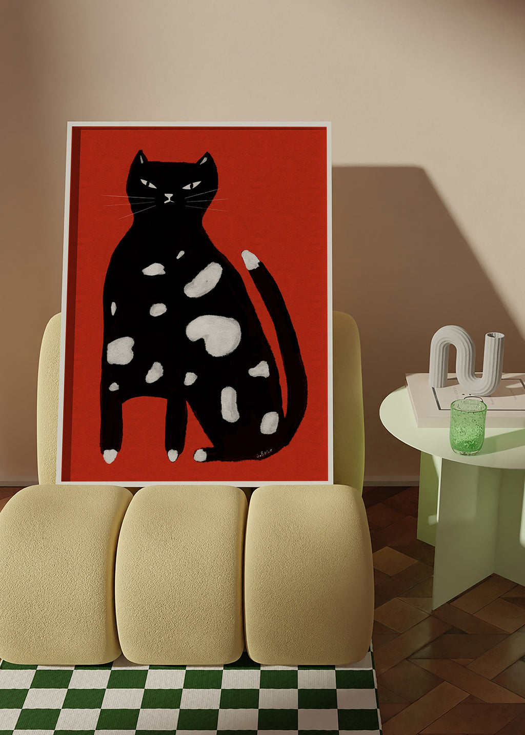 Cuadro gato salpicado sobre fondo rojo – Product3