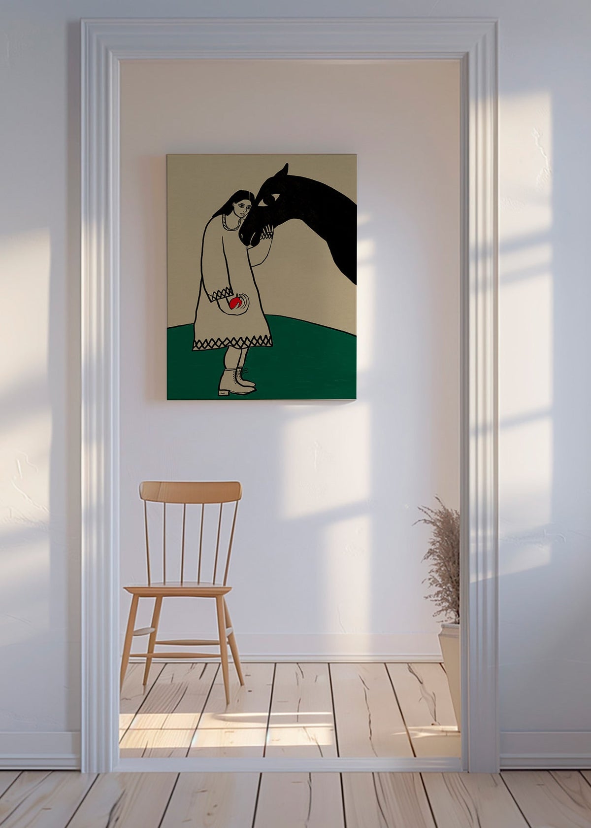 Cuadro de caballo con figura femenina y manzana – Canvas