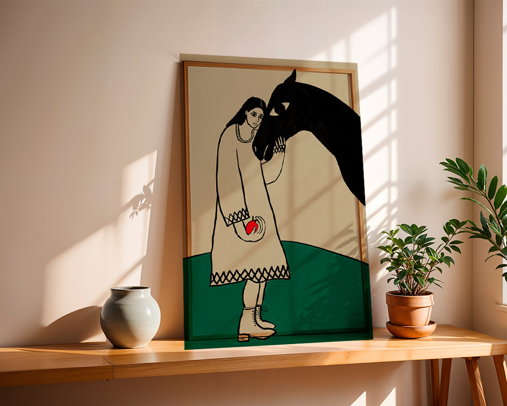 Cuadro de caballo con figura femenina y manzana – Product1