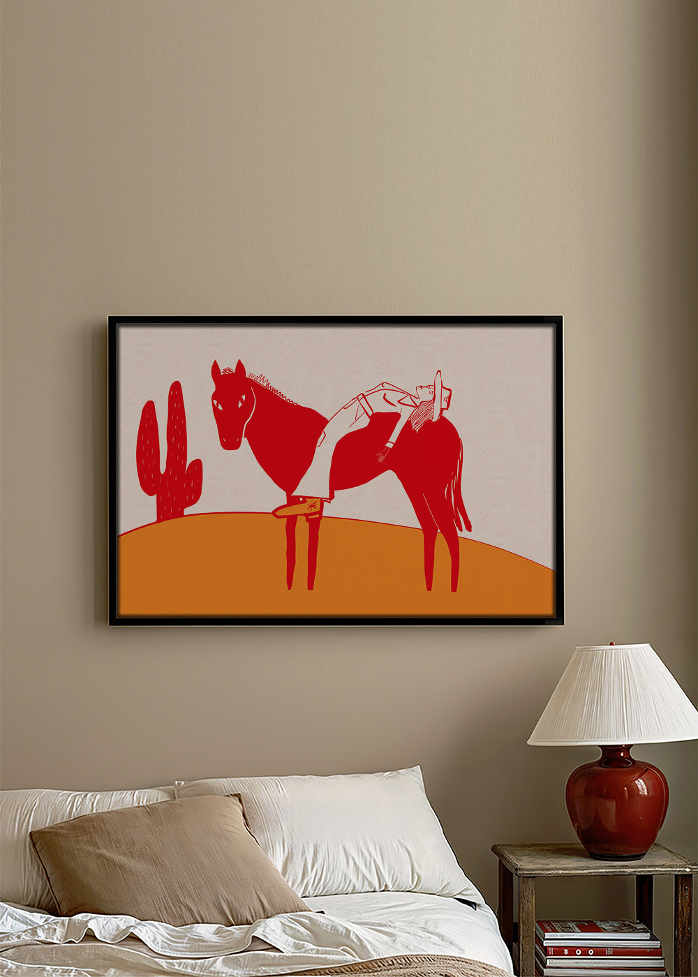 Cuadro cowgirl descansando sobre caballo rojo – Canvas1