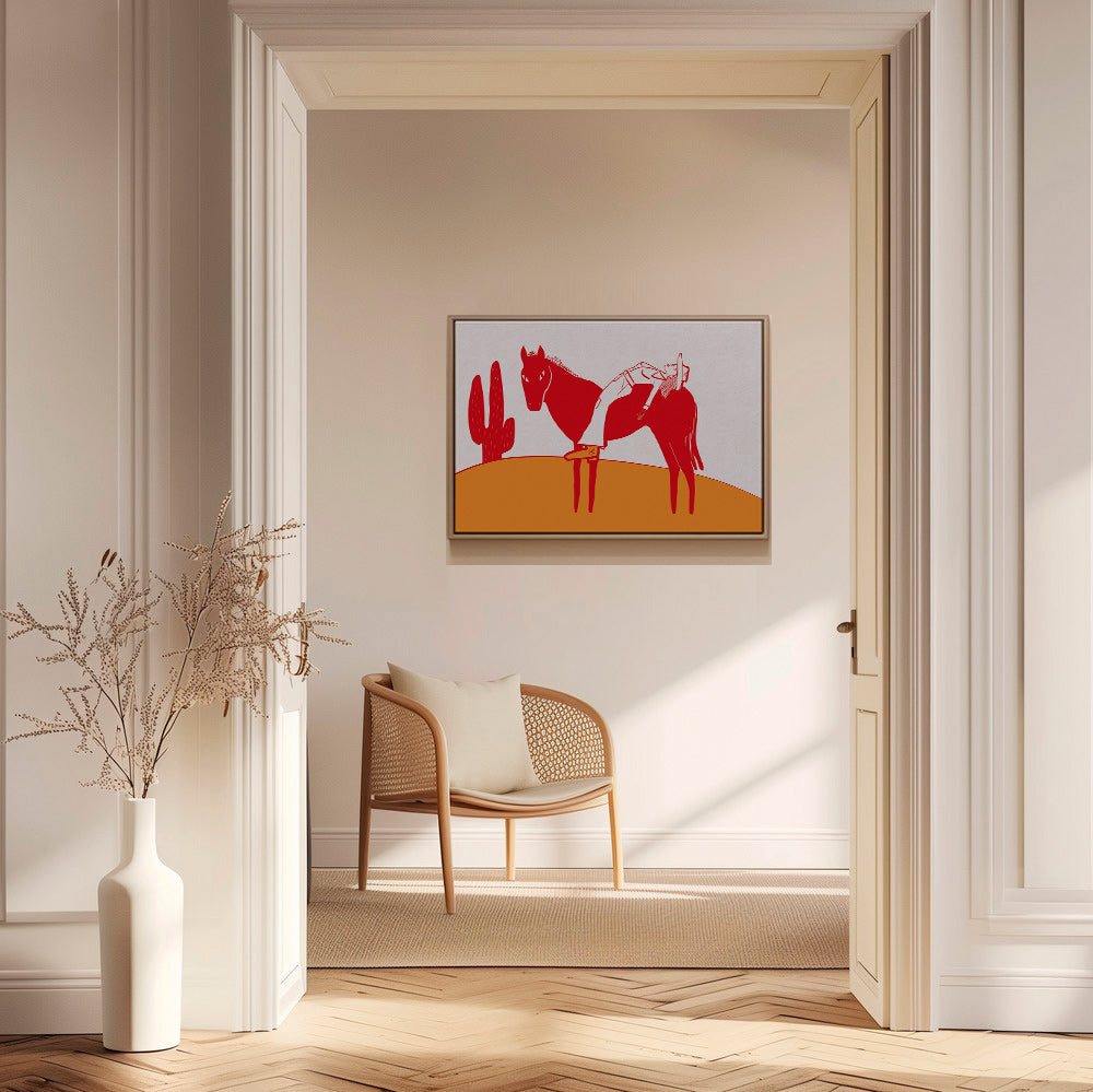 Cuadro cowgirl descansando sobre caballo rojo – Canvas2